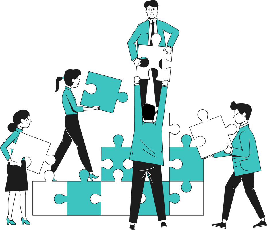 Team collaboration concept. Office people with puzzle. Teamw